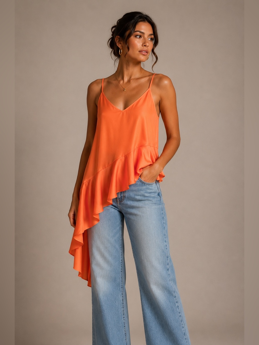 NWT Hutch Asymmetric Ruffle Camisole Tank Top Orange Sz Small $167 Anthropologie